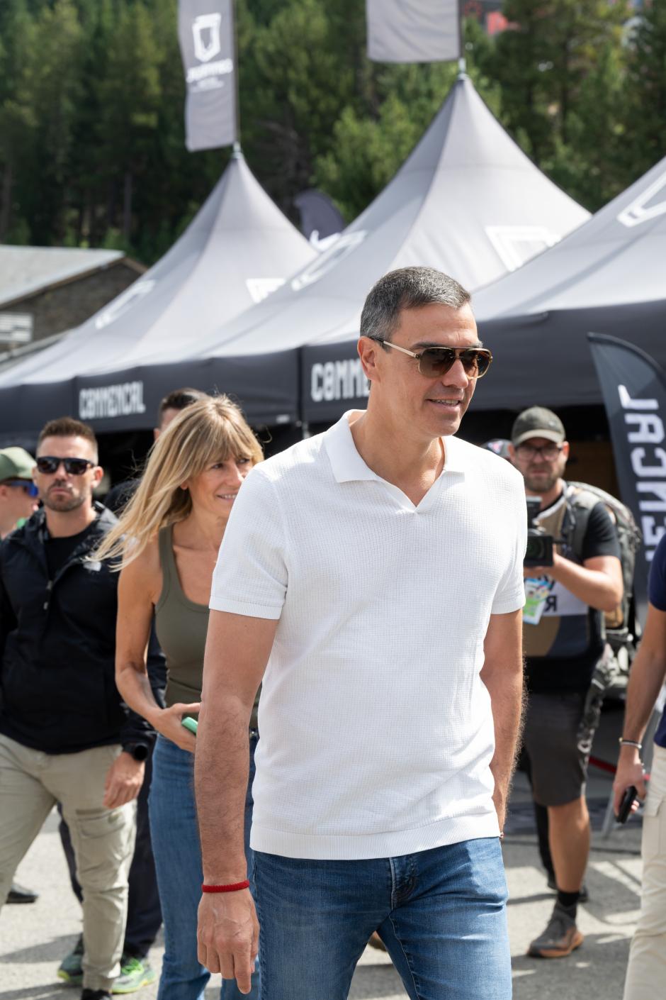 Spanish President Pedro Sánchez and his wife Begoña Gómez at the UCI 2024 Mountain Bike World Cup Pal Arinsal Andorra. 31 August 2024