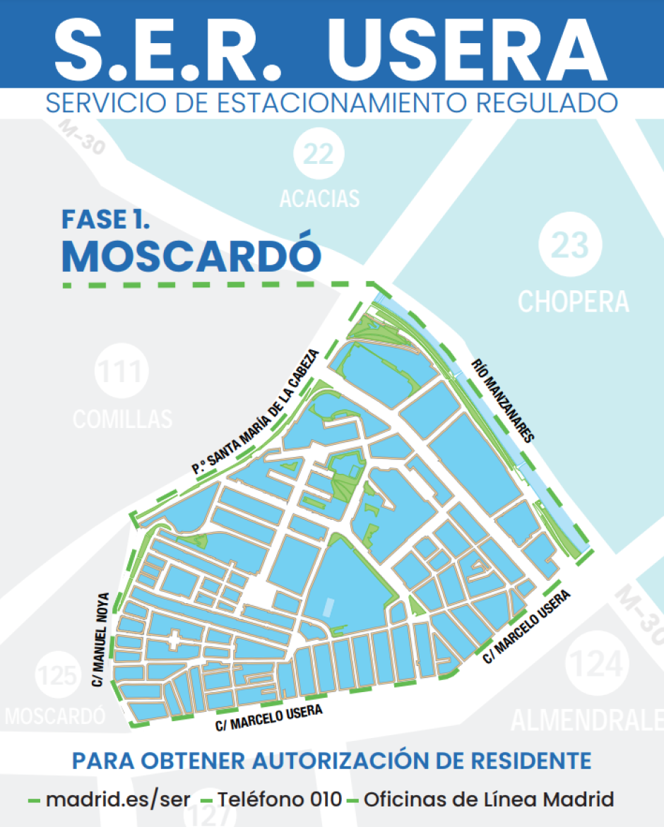 Zona de Estacionamiento Regulado en Moscardó, Usera