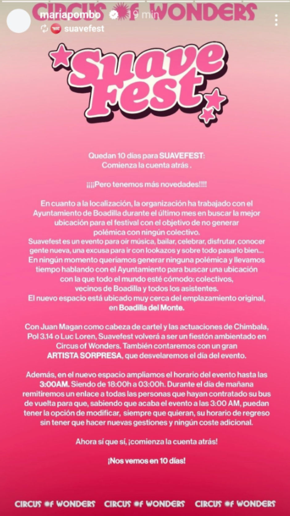 Comunicado del festival SuaveFest