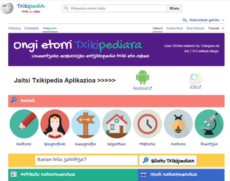 Página principal de Txikipedia