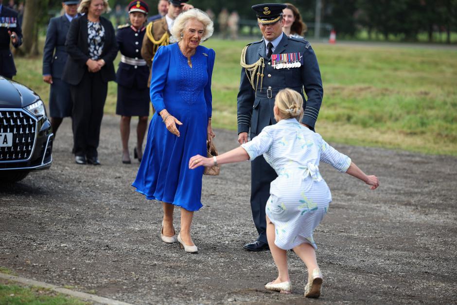 Queen Camilla, Honorary Air Commodore, is given a tour of the allotment, during her visit to RAF Leeming, Northallerton, to meet service personnel and their families and learn about the welfare support they are offered.