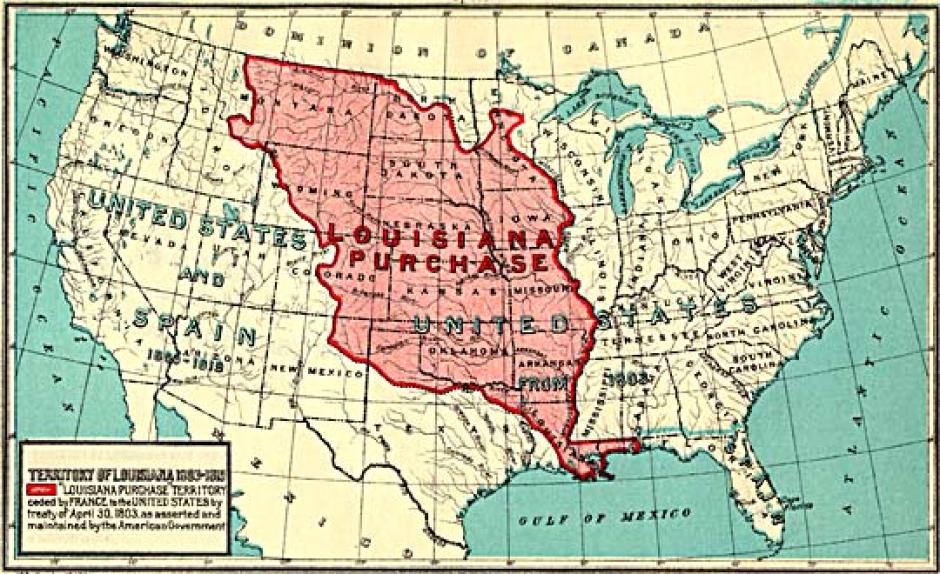 El territorio comprado de la Luisiana en un mapa de principios del siglo XX