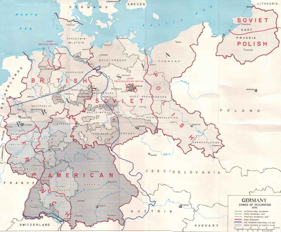 Mapa de las zonas de ocupación de Alemania en 1945