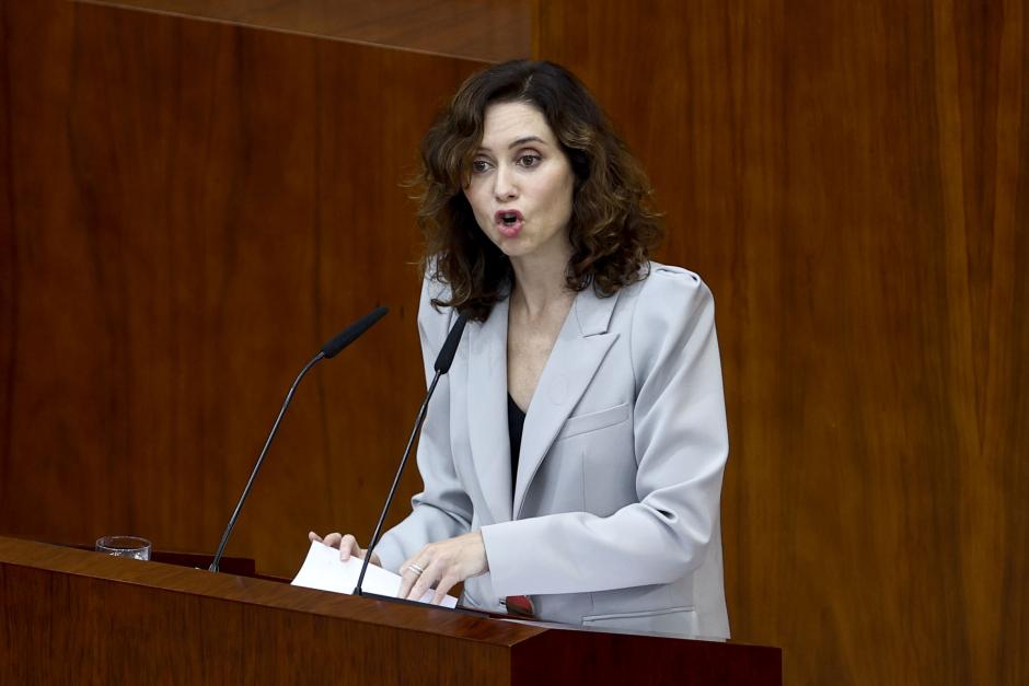 La presidenta madrileña, Isabel Díaz Ayuso, durante el debate de Estado de la región