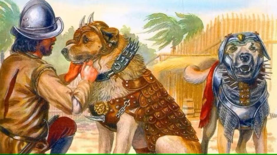 Representación de Becerrillo, el perro que fue entrenado para matar por los conquistadores españoles