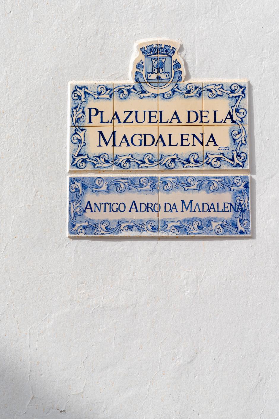 Olivenza, Spain - 27 March, 2022: typical azulejo tile street sign in the historic village of Olivenza