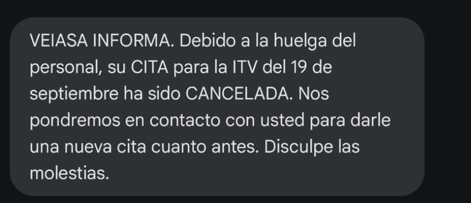 MENSAJE CANCELACION ITV CORDOBA VEIASA HUELGA