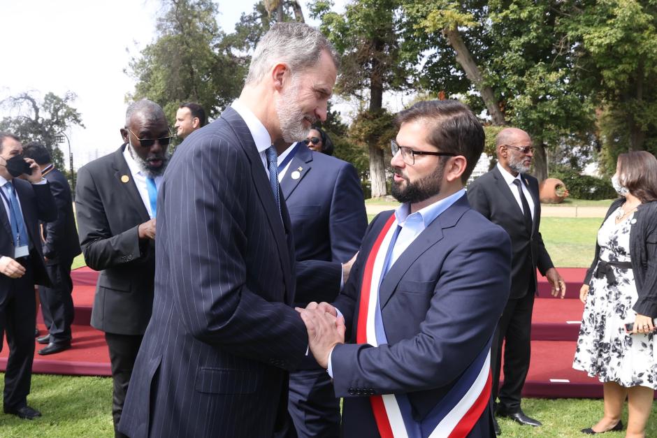 Spanish King Felipe V at the inauguration of the President of the Republic of Chile , Gabriel Boric that took place on March 11, 2021