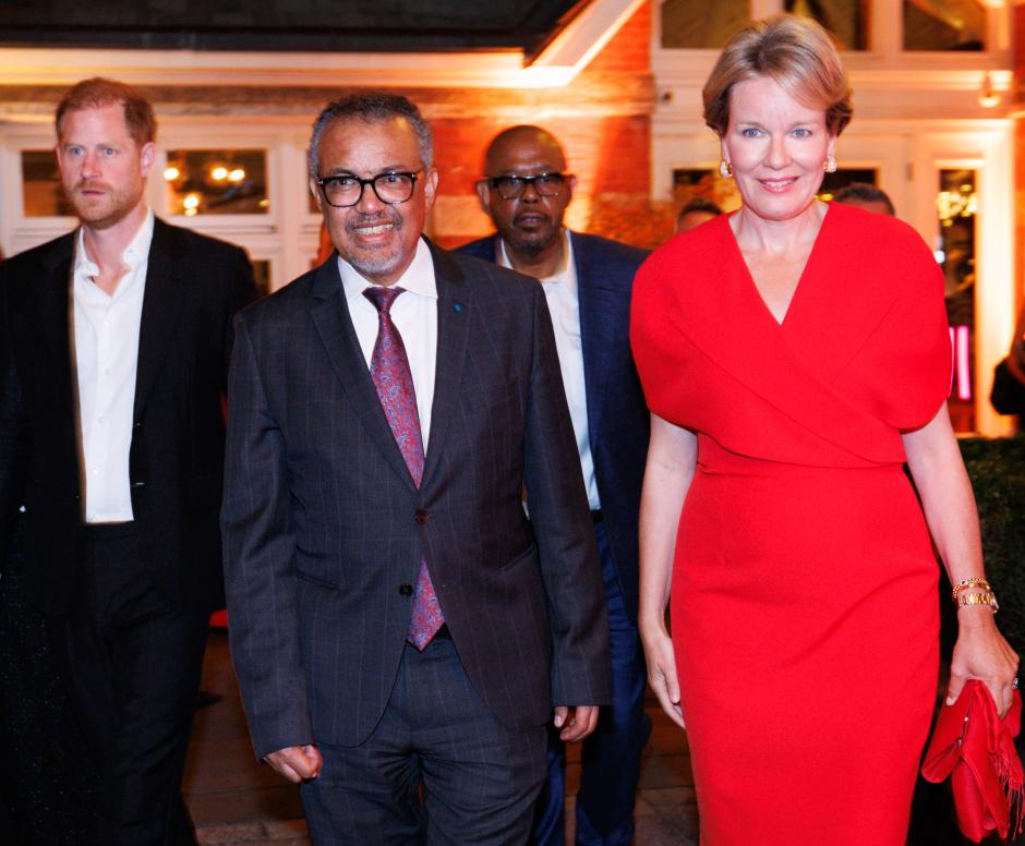 Prince Harry, Duke of Sussex, World Health Organisation WHO director-general Dr. Tedros Adhanom Ghebreyesus, Actor Forest Whitaker and Queen Mathilde of Belgium pictured during a high-level dinner on 'Violence against children and its impact on mental health' organized by WHO in New York City, United States of America, Sunday 22 September 2024.