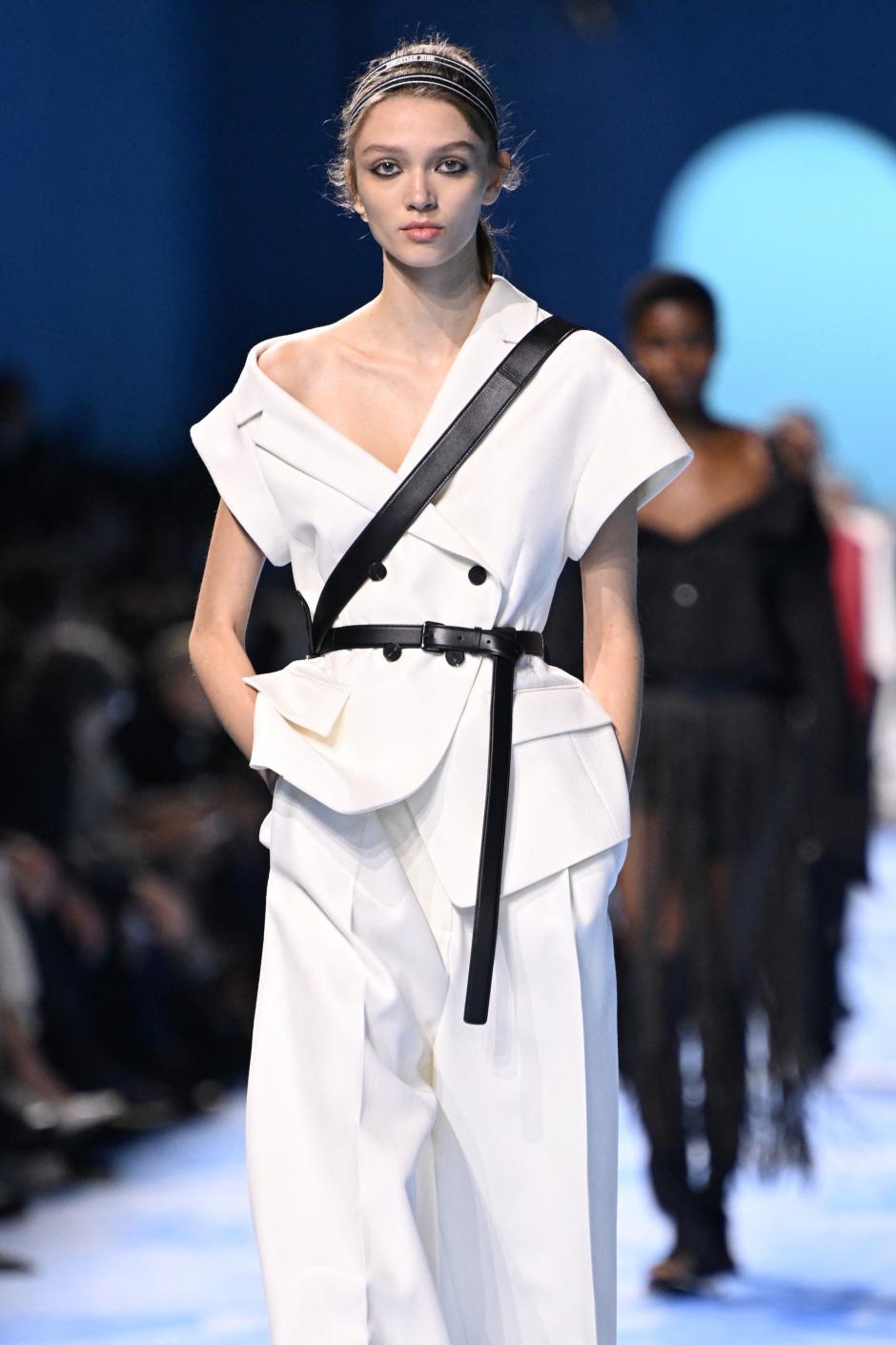 A model presents a creation by Dior for the Women Ready-to-wear Spring-Summer 2025 collection as part of the Paris Fashion Week, in Paris on September 24, 2024. (Photo by Bertrand GUAY / AFP)