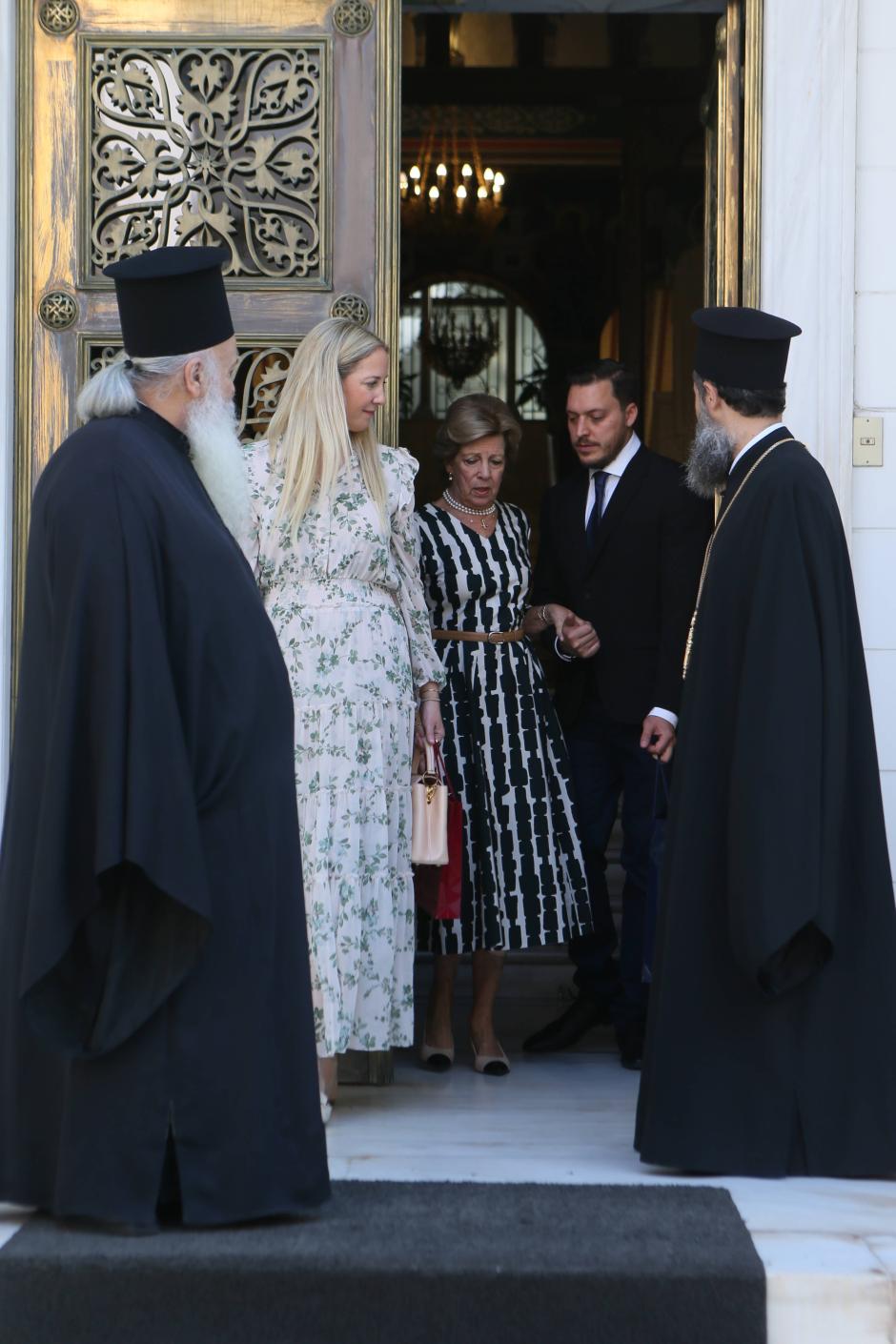 Princess Theodora of Greece with Matthew Kumar and her mother, Queen Anne-Marie of Greece met with Orthodox Archbishop in his office.