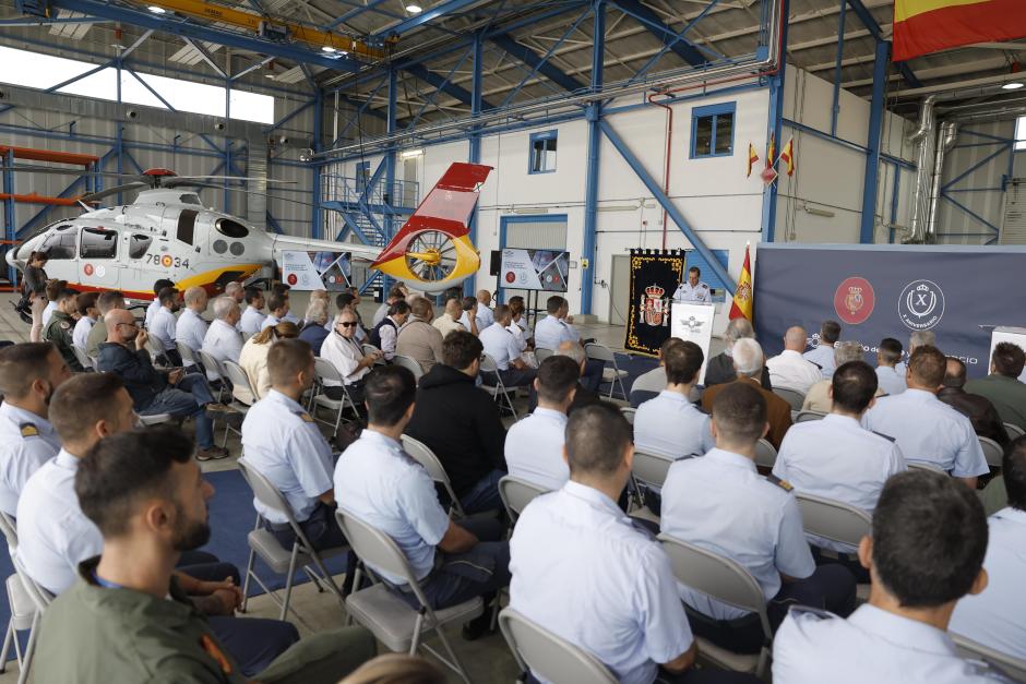 Un momento del acto celebrado en la base aérea de Torrejón para presentar el logo en homenaje al Rey Felipe VI