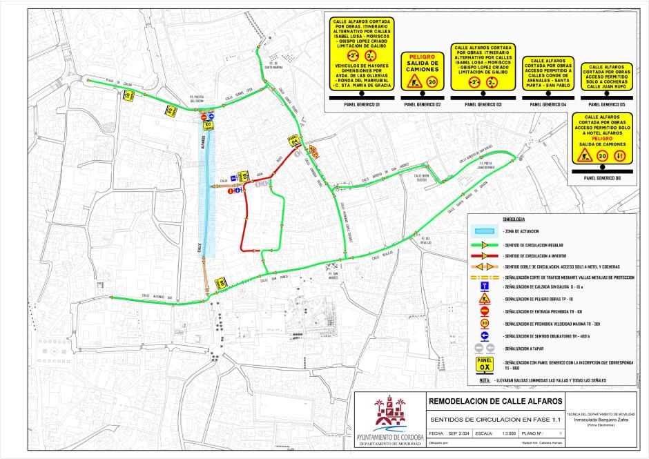 Plano con el plan de tráfico de la calle Alfaros