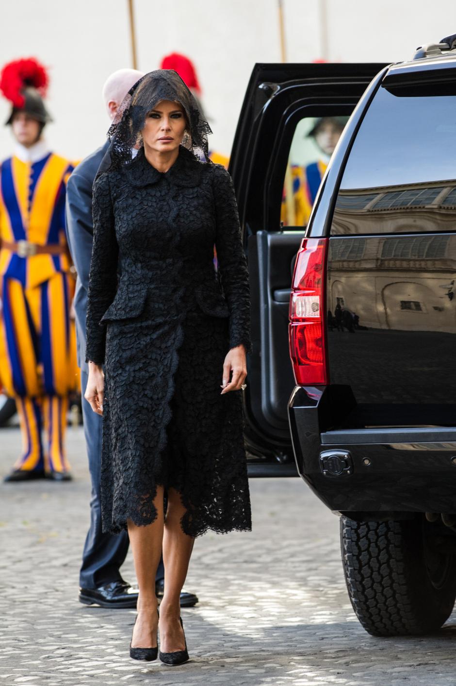 Melania Trump arrives at the San Damaso courtyard for his private audience with Pope Francis, at the Vatican.