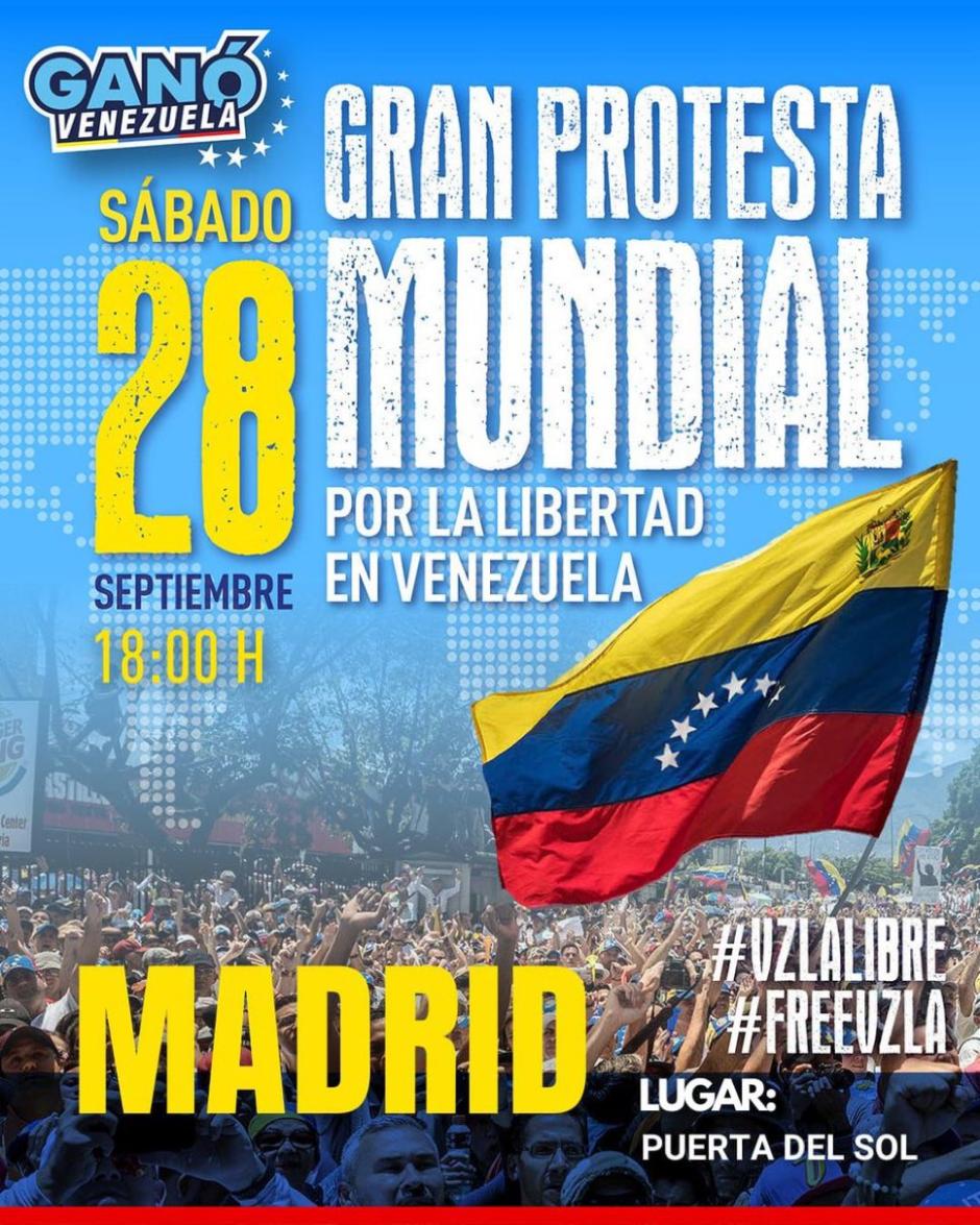 Cartel de convocatoria a la protesta de la Puerta del Sol por la libertad de Venezuela