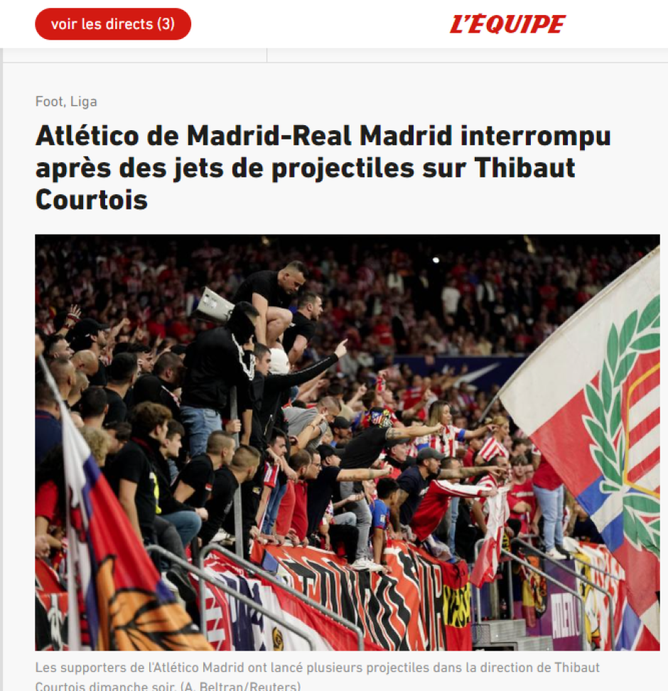 El diario L'Equipe, el más prestigioso de la prensa deportiva francesa, hizo una noticia aparte del incidente y reflexiona: " Es hora de que los espectadores entren en razón"