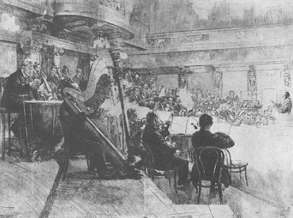 Grabado de la Filarmónica de Viena en el Musikverein en 1926