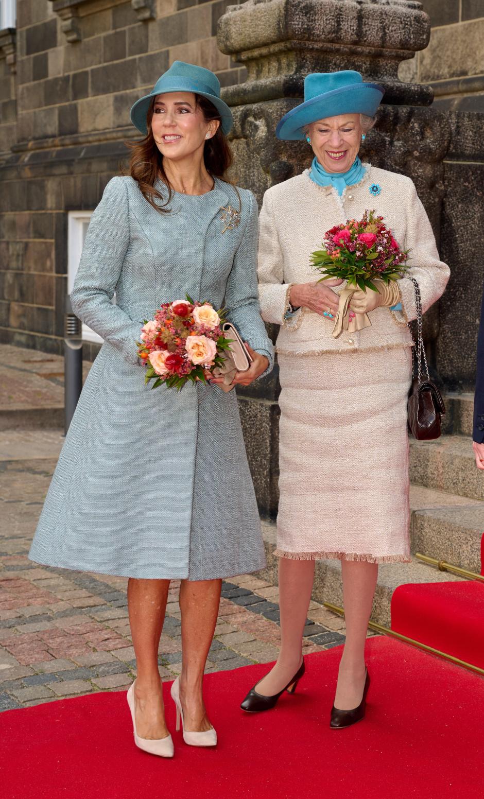 Queen Mary, Princess Benedikte arrives to attend the opening of the Folketinget, the Danish Parliament, at Christiansborg Castle in Copenhagen, Tuesday October 1, 2024 *** Local Caption *** .