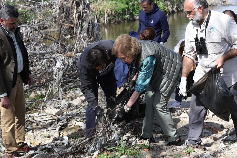 Spanish Queen Sofia of Greece attending 1m2 por los ríos, lagos y embalses campaign by Libera Project in Madrid on Friday, 15 March 2024.
En la foto recogiendo basura