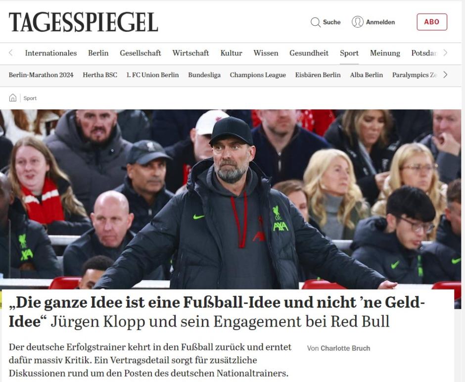 El diario Tagesspiegel analiza la ''implicación'' con el grupo Red Bull, mencionando asimismo las ''numerosas críticas'' que se han sucedido desde que se conociera la noticia