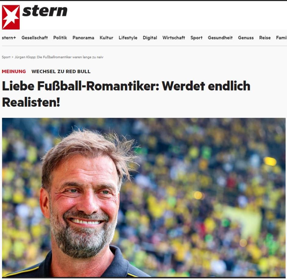 El diario Stern afronta con ''realismo'' la marcha de Klopp al grupo Red Bull, pidiendo a los ''románticos del fútbol'' que ''vuelvan a ser realistas''