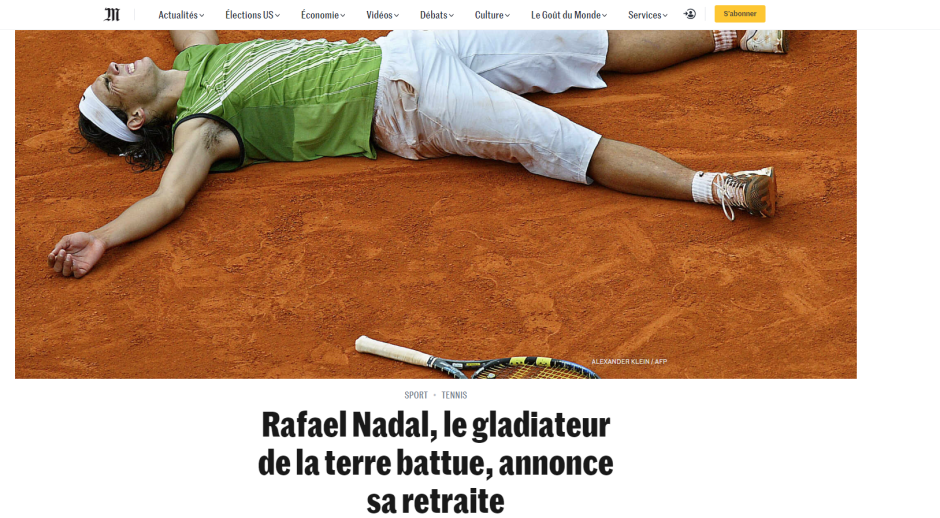 "El gladiador de la tierra batida", Le Monde también se rinde a Rafa Nadal y abre con una foto de la primera vez que el balear triunfó en París