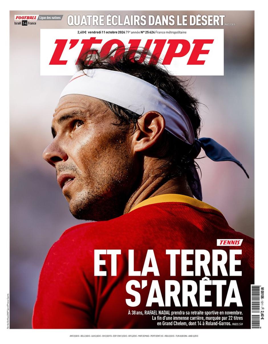 La portada del diario francés L'Equipe, homenajeando a Rafa Nadal