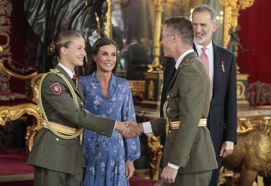 Spanish King Felipe VI and Queen Letizia with Princess Leonor and Miguel Reinoso Lozano attending a reception at RoyalPalace during the known as Dia de la Hispanidad, Spain's National Day, in Madrid, on Thursday 12, October 2023.