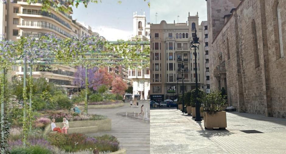A la izquierda, el proyecto aprobado por el Ayuntamiento de Valencia. A la derecha, el estado actual de San Agustín