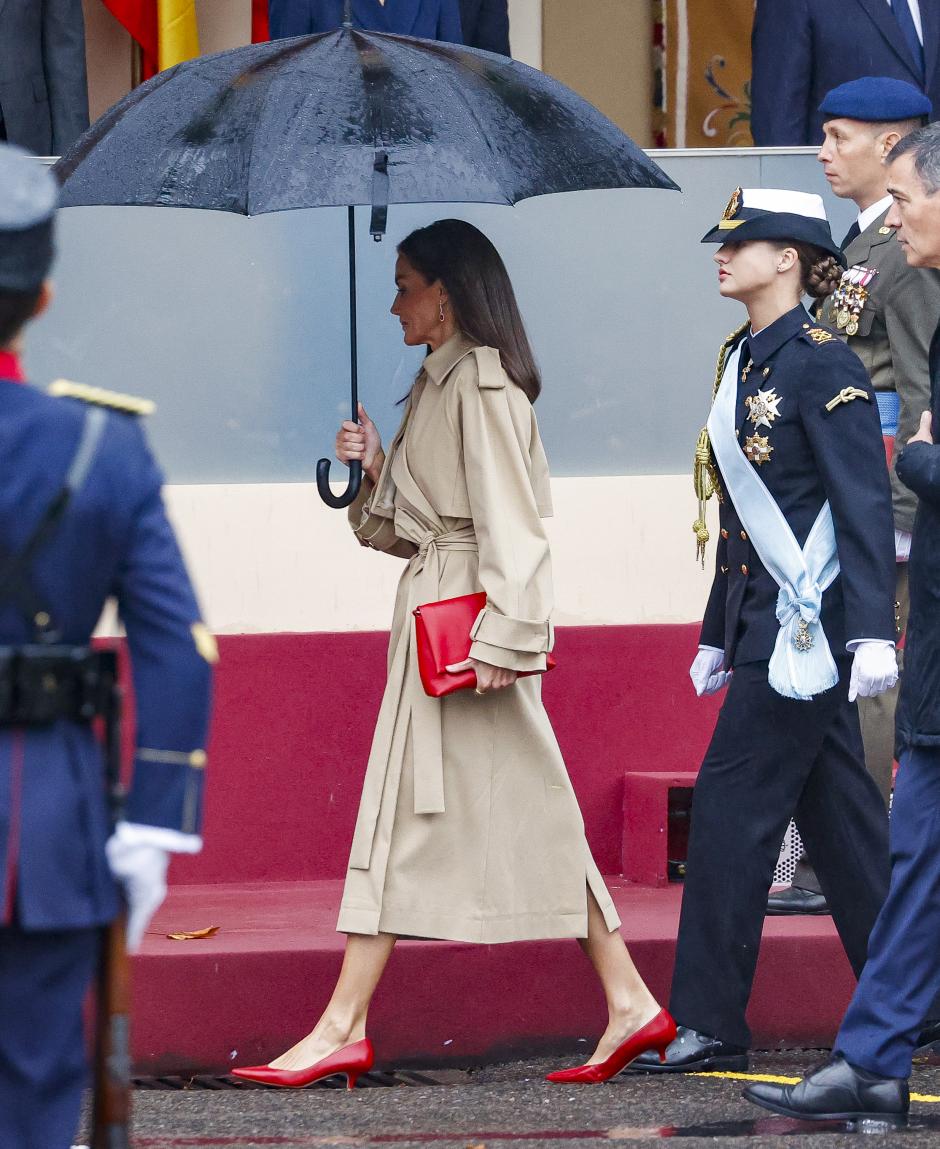 Spanish Queen Letizia with Princess Leonor attending a military parade during the known as Dia de la Hispanidad, Spain's National Day, in Madrid, on Saturday 12, October 2024.