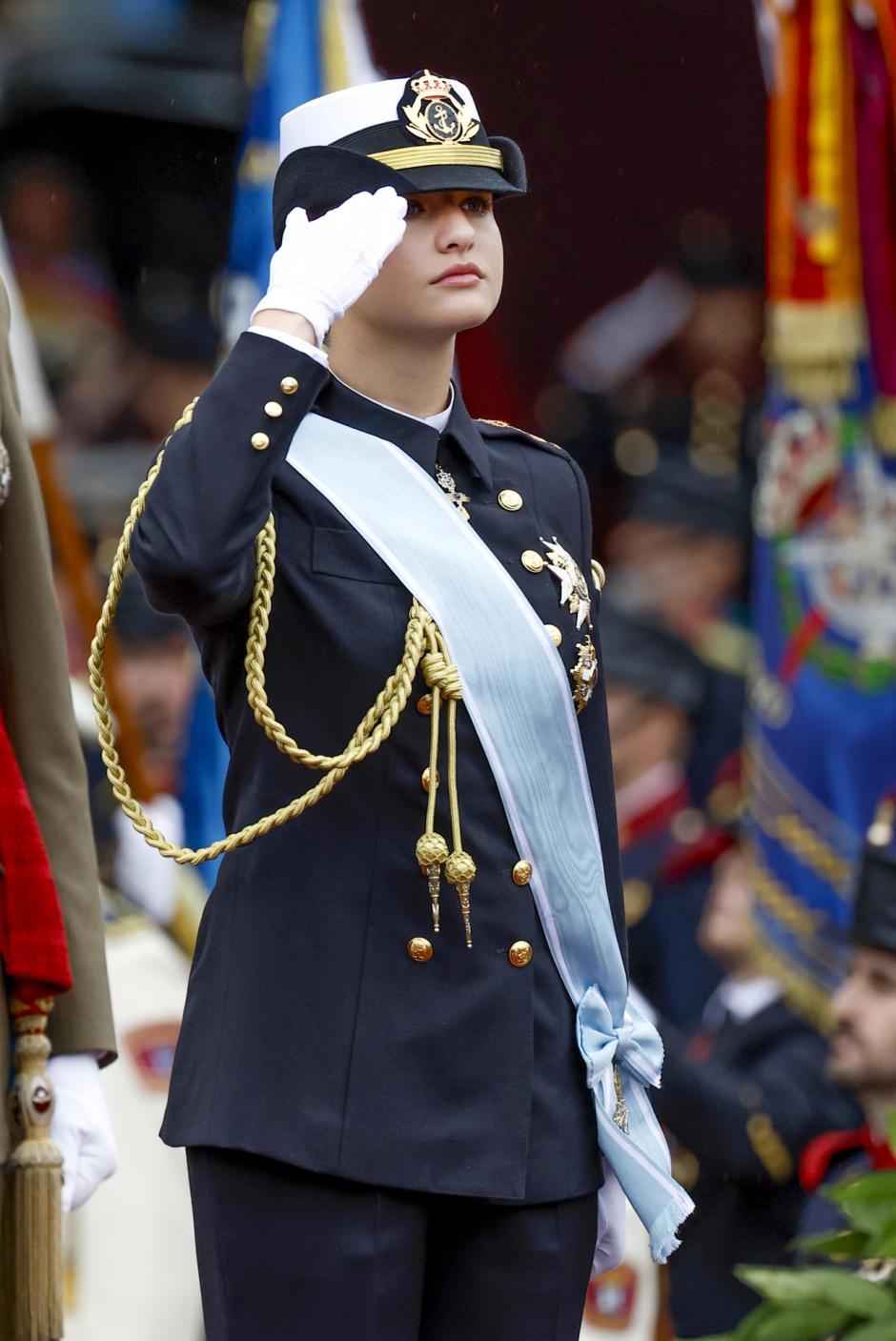 La princesa Leonor durante el desfile del Día de la Fiesta Nacional por el Paseo del Prado de Madrid