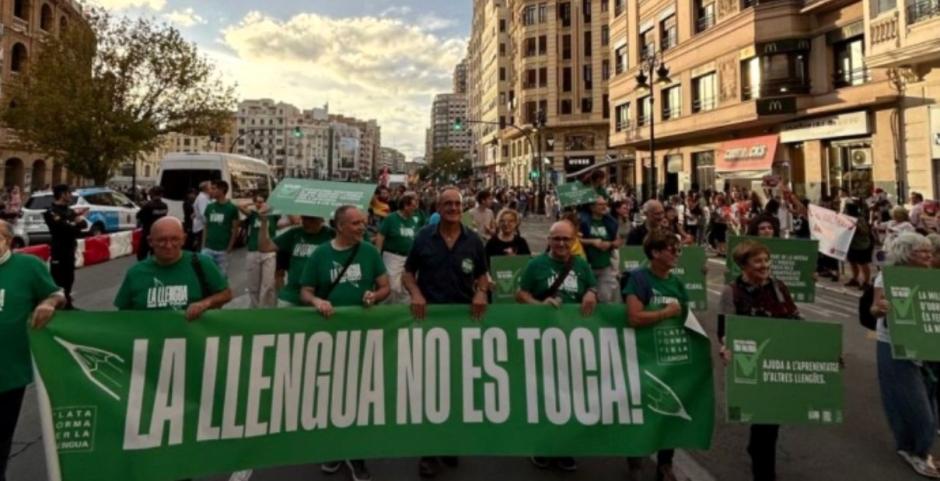 Manifestación por el valenciano, el pasado 9 de octubre, en Valencia