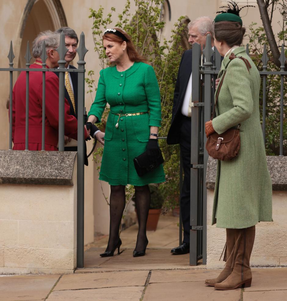 Princess Anne, Sarah Ferguson, Duchess of York and Prince Andrew during the Easter Day service in Windsor, England.