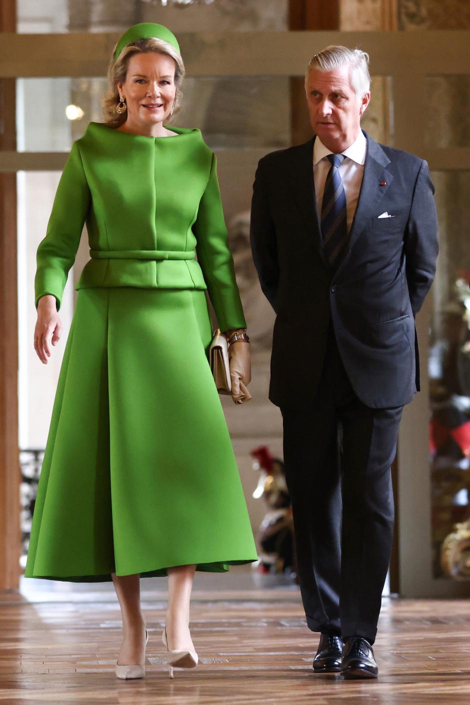 King Philippe of Belgium and Queen Mathilde of Belgium with mayor of Paris Anne Hidalgo during a reception at the Hotelde Ville on state visit to Paris, France - 15 Oct 2024 *** Local Caption *** .