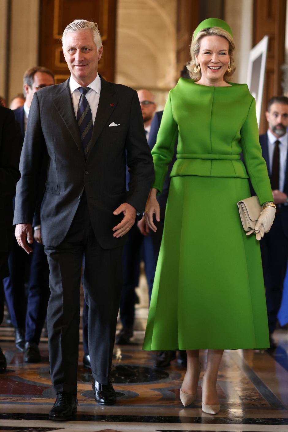 King Philippe of Belgium and Queen Mathilde of Belgium during a reception at the Hotelde Ville on state visit to Paris, France - 15 Oct 2024 *** Local Caption *** .