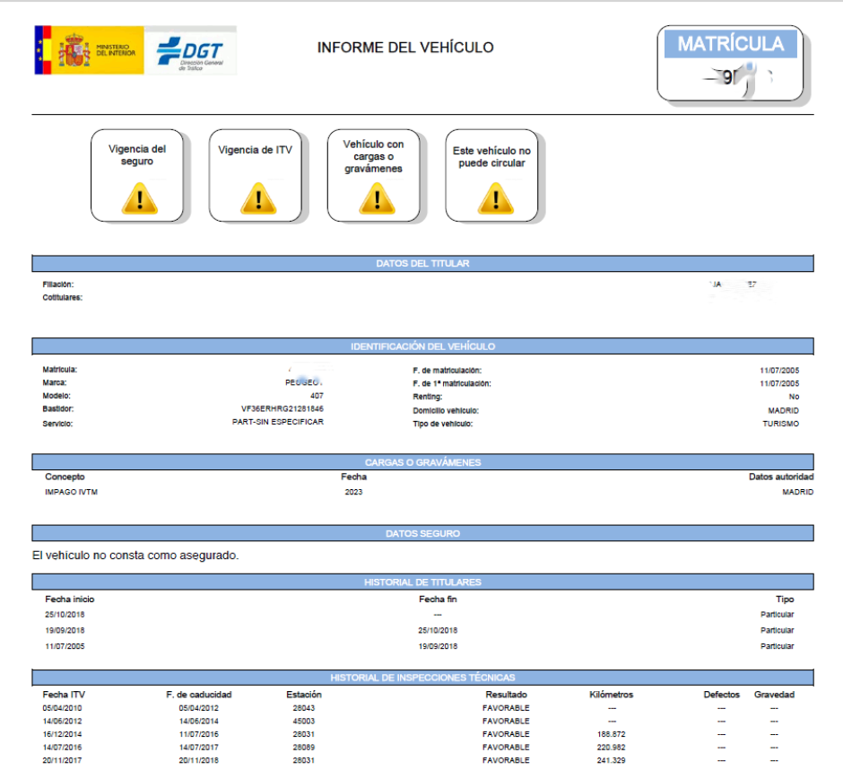 Los datos del coche disponibles en la DGT