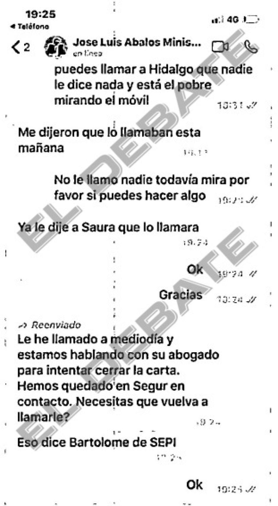 Chat de WhatsApp entre José Luis Ábalos y Víctor de Aldama