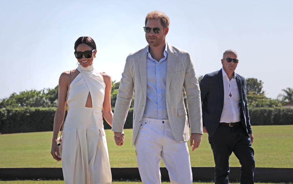 Britain's Prince Harry, Duke of Sussex and Meghan Markle , Duchess of Sussex  during the Royal Salute Plo Challenge in Wellington, Florida, US. on April 12, 2024.