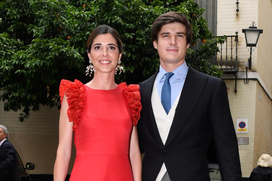 Carlos Fitz James y Belen Corsini during wedding of Borja Corsini and Maria Roiz in Seville on Saturday, 23 April 2022.