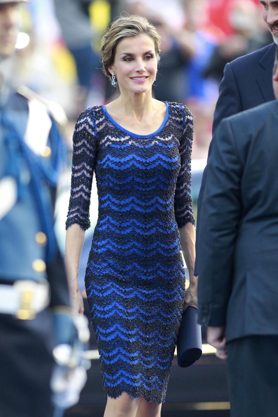 Queen Spain Letizia Ortiz during the delivery of the Prince of Asturias Awards 2014 in Oviedo, on Friday 24th October 2014
en la foto : vestida por la firma " Felipe Varela "