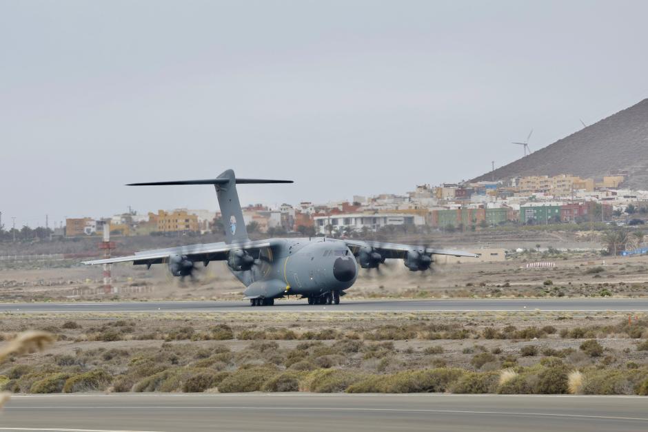 Un Airbus A-400M durante el ejercicio Sirio 24