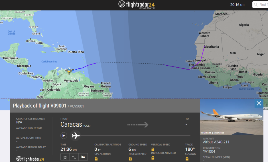 Vuelo de Maduro desde caracas hacia algún lugar del norte de África