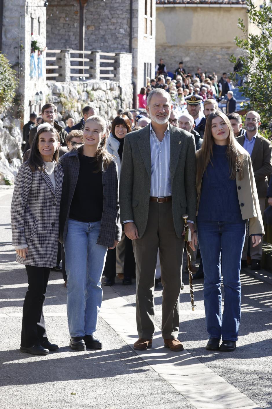 Spanish King Felipe VI and Queen Letizia with Princess of Asturias Leonor de Borbon during a visit to Sotres (Cabrales) as winner of the 35th annual Exemplary Village of Asturias Awards, Spain, on Saturday 26 October 2024.