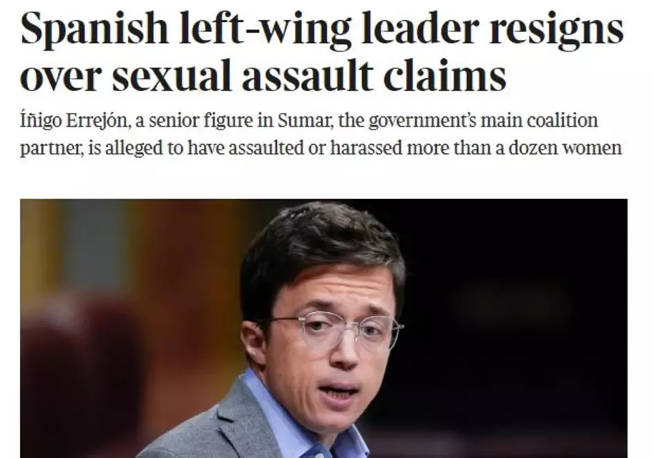 Noticia del diario británico 'The Times' sobre el caso Errejón