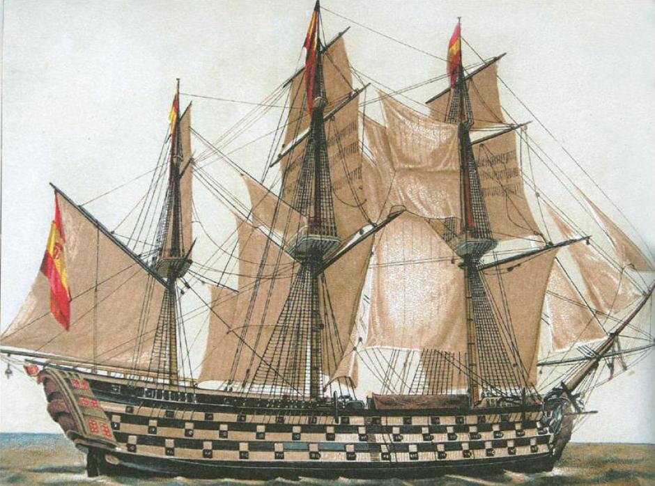 Un grabado del siglo XIX del navío Santa Ana (1784)