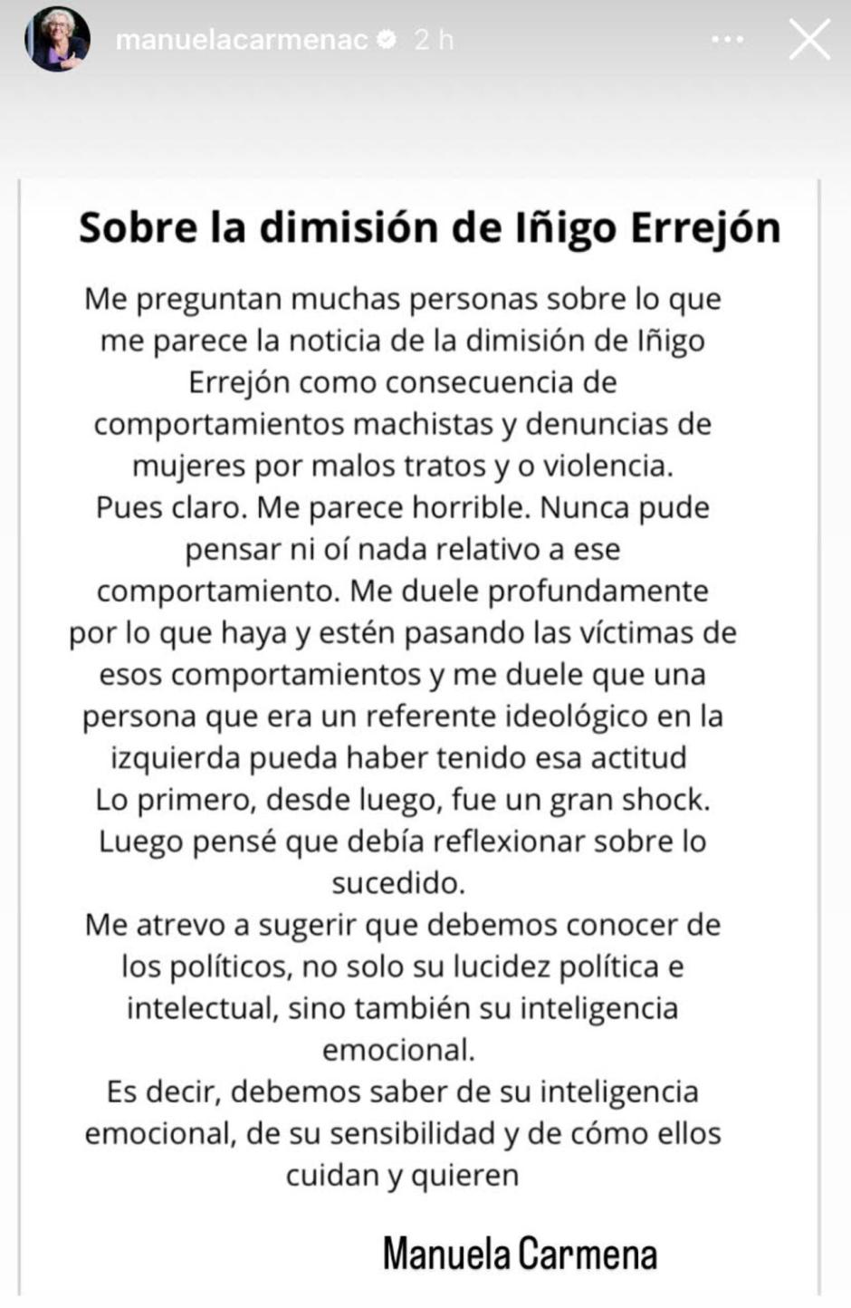 Comunicado de Carmena