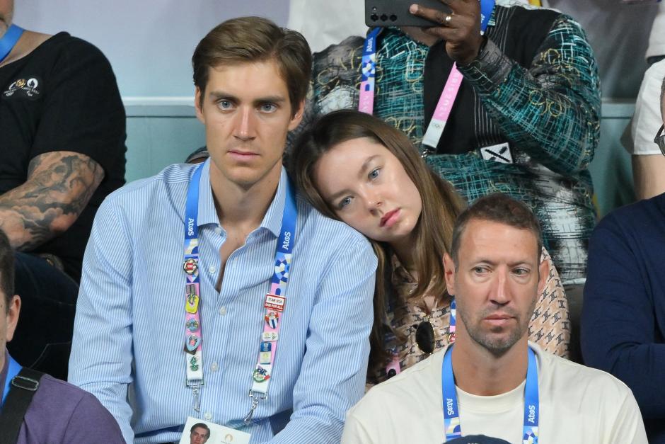 Ben Sylvester Strautmann AND Alexandra de Hanovre attend the on day fourteen of the Olympic Games Paris 2024 at South Paris Arena on August 09, 2024 in Paris, France.