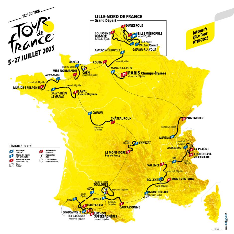 Recorrido oficial del Tour de Francia 2025