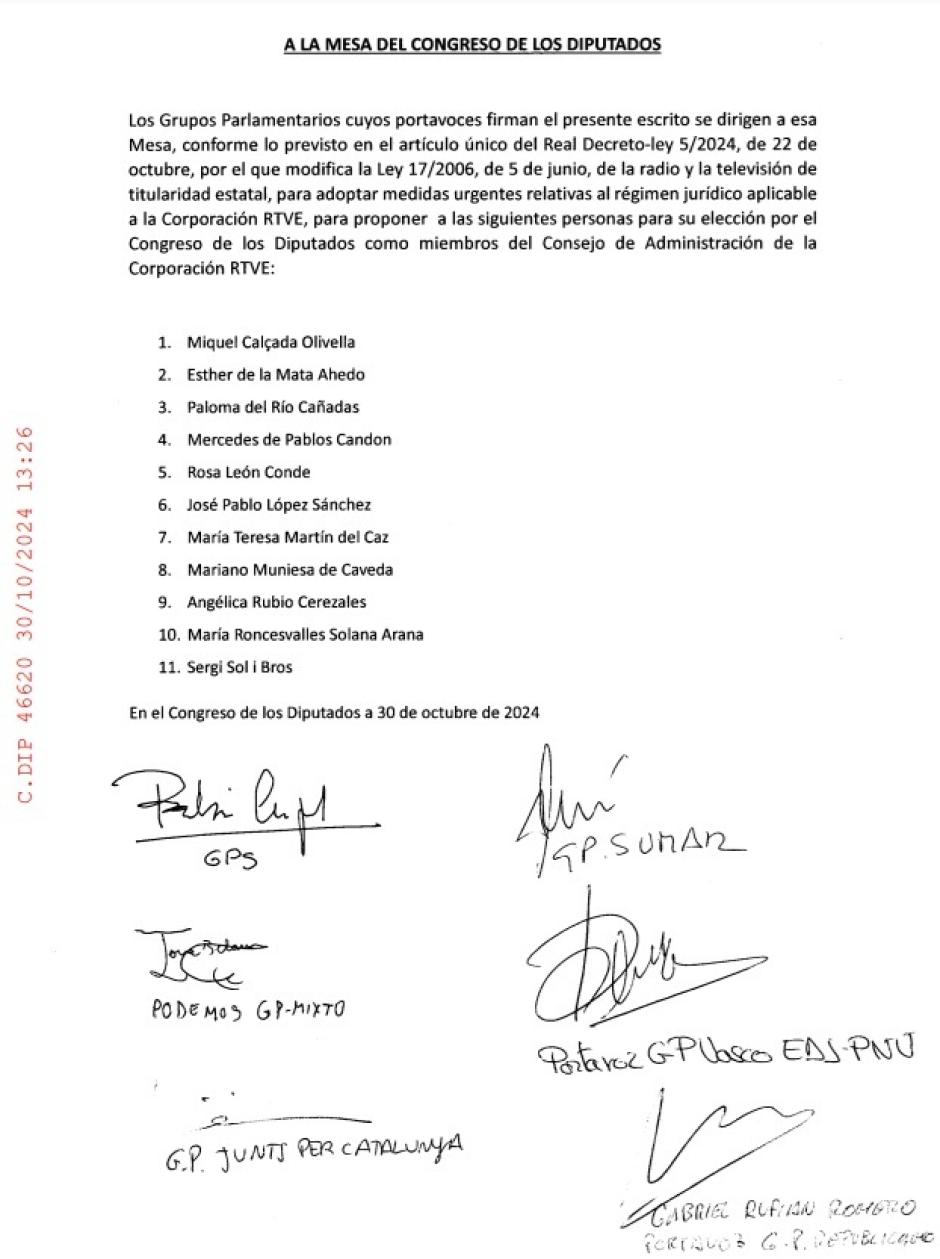 Los 11 consejeros de RTVE pactados por el PSOE y sus socios