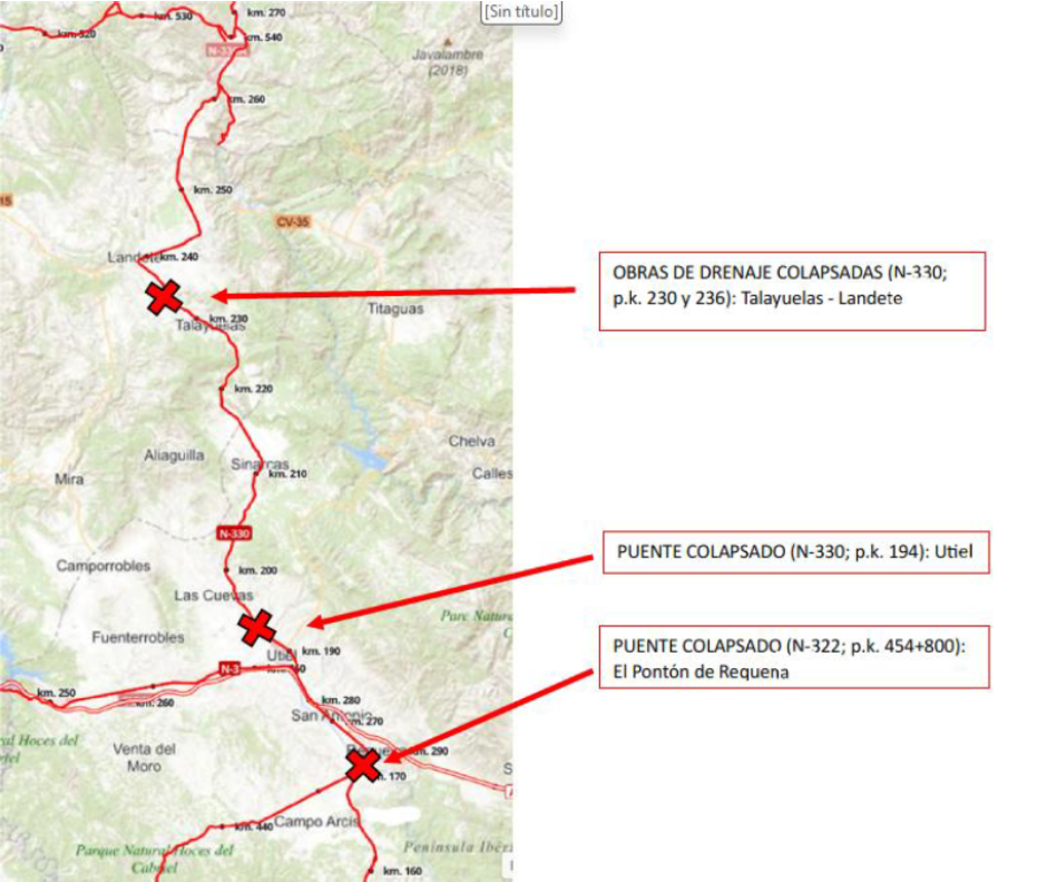 Situación de la N-33o y N-322 después de la DANA (Requena-Utiel-Teruel)